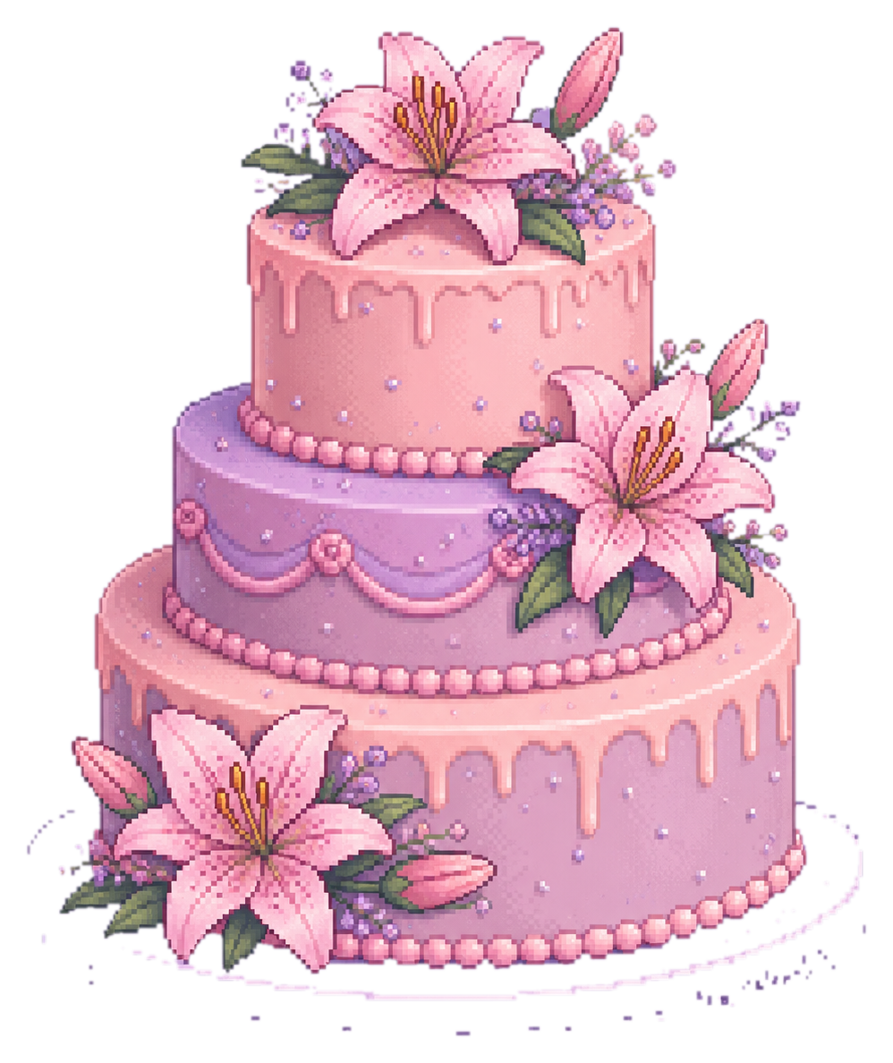 Cute three layer pink cake with lilies